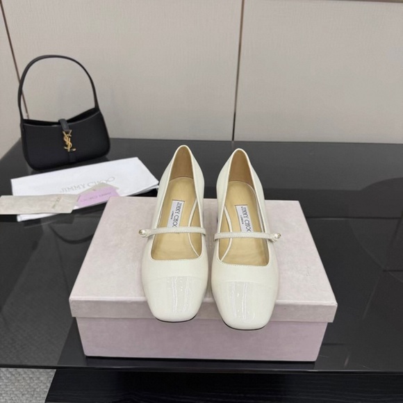 Jimmy Choo Ivory Patent Heels with Strap